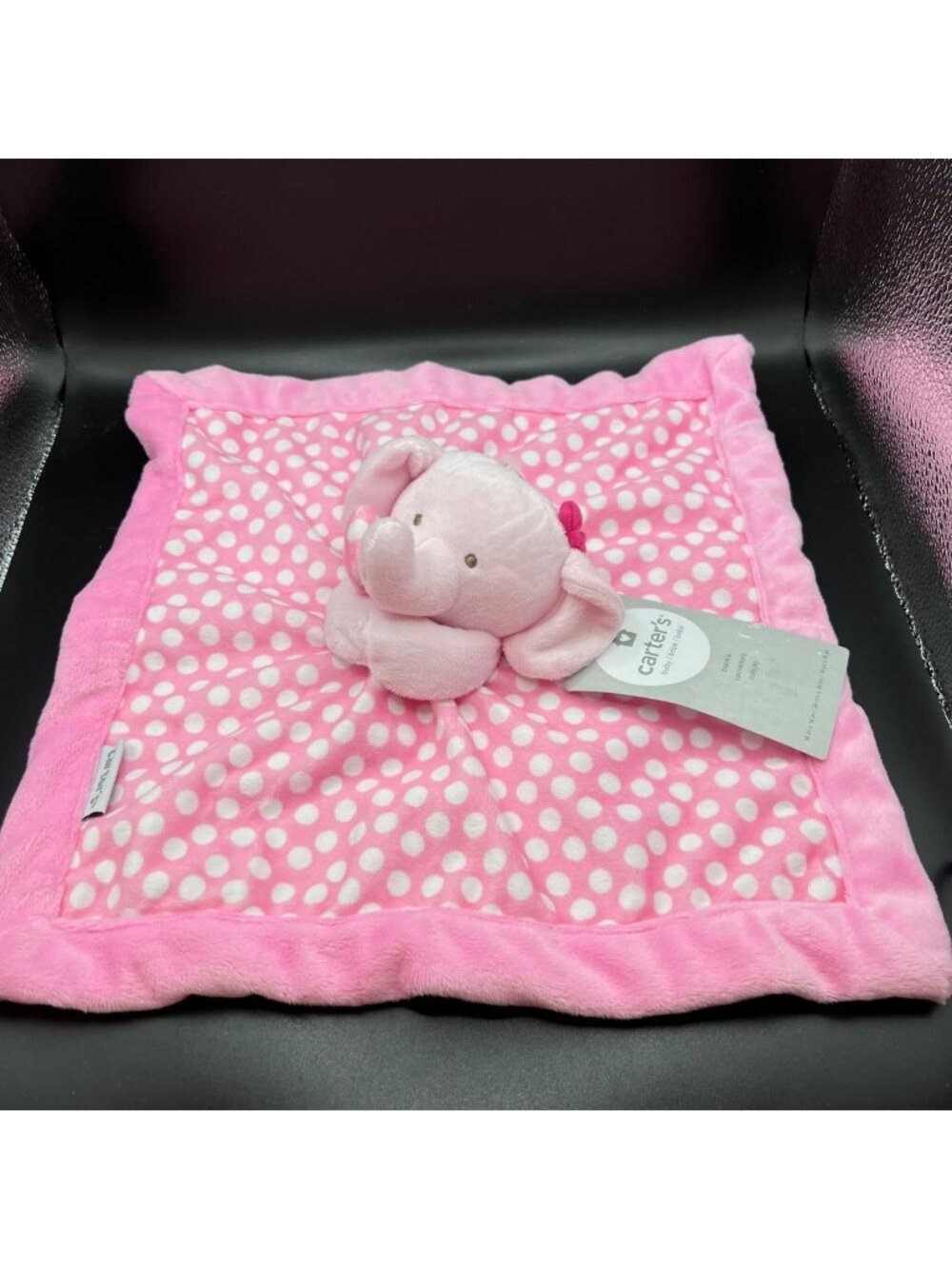 Carters Pink Elephant Plush Baby Blanket Lovey Polka Dot DesignSoft Cozy Girl